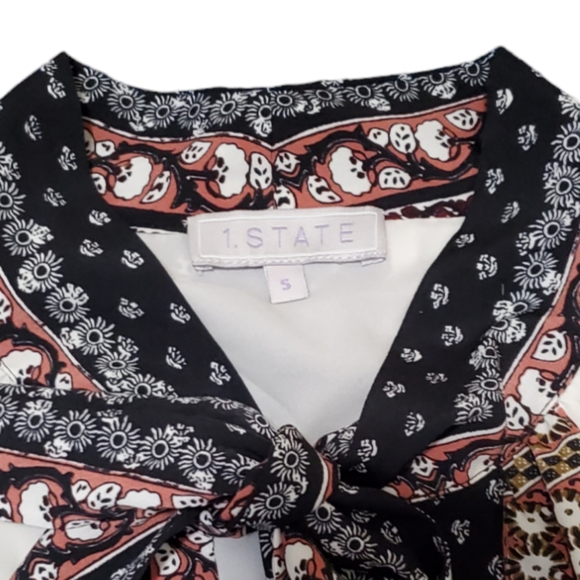 1.State Tie Neck Striped Boho Printed Sleeveless Swing Shift Dress Chalk S - Picture 9 of 12